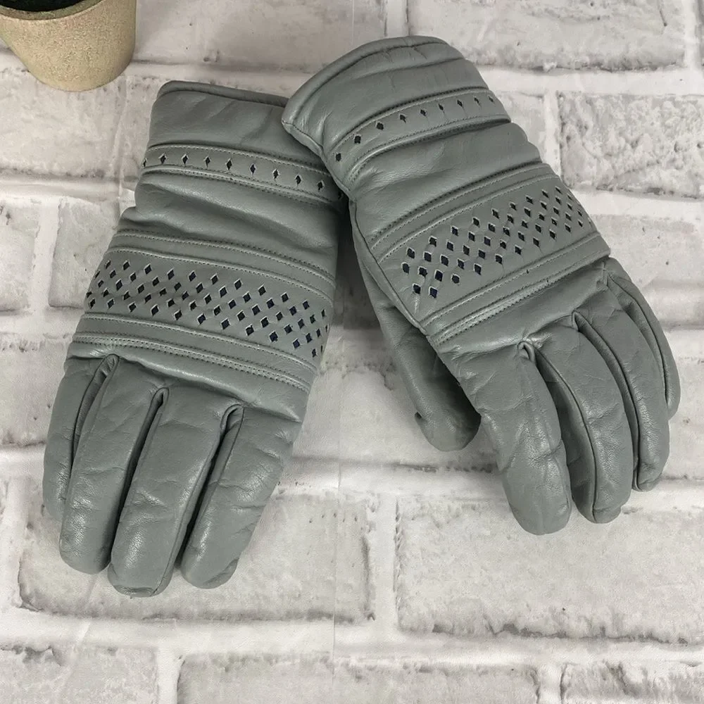 Vintage 80's Gray Leather Riding Gloves Size L  E